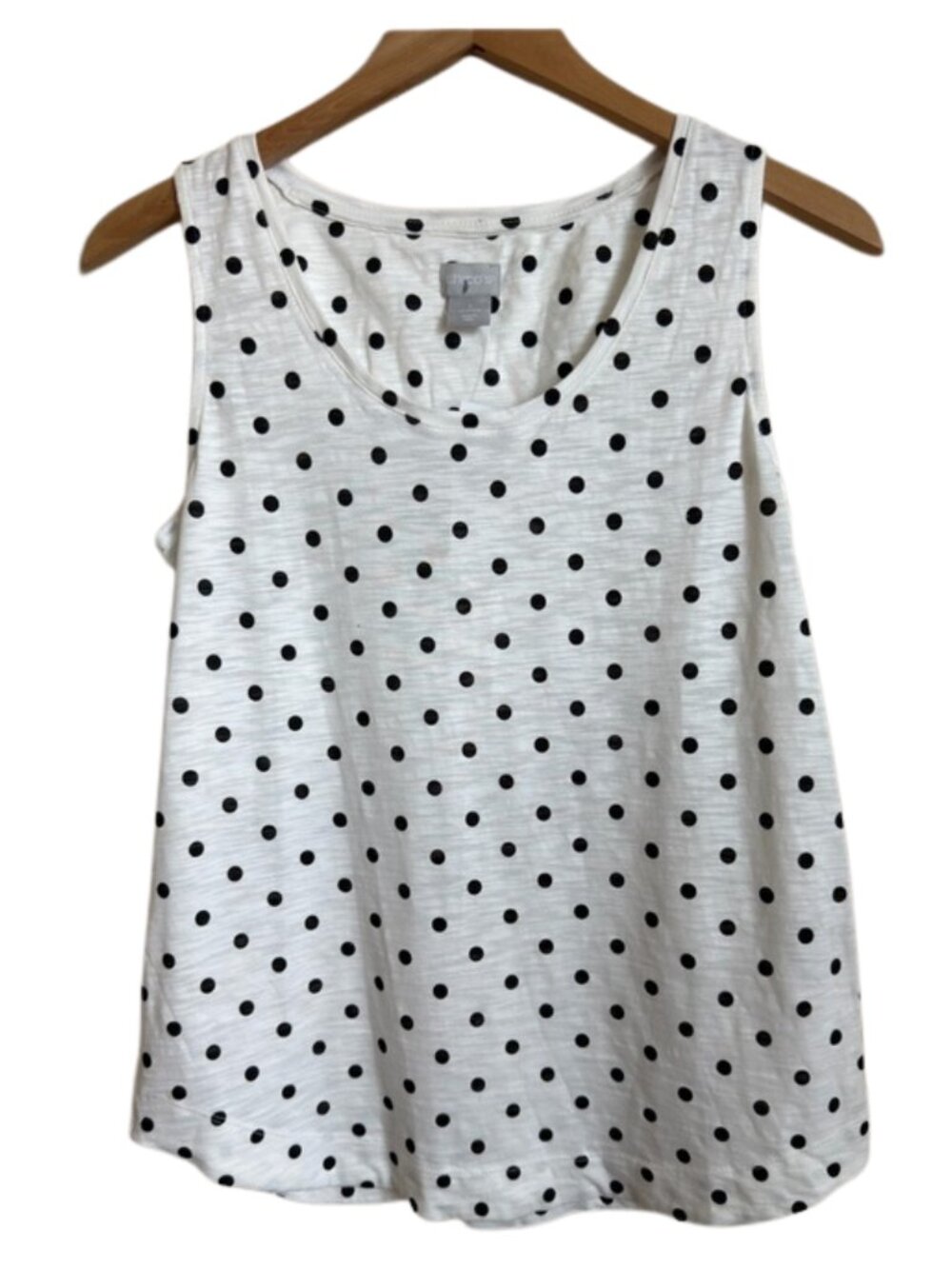Chicos Cotton Club Polka Dot Scoop Neck Tank NWT White Black Size 1 Medium